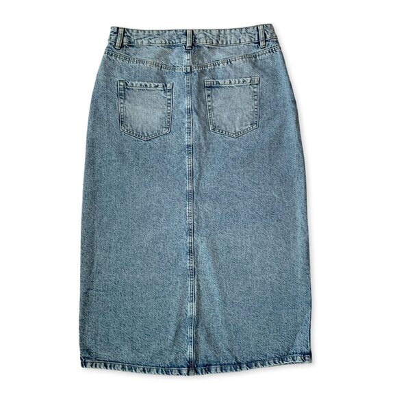 My Style Long Denim Jean Skirt Front Slit Coastal Cowgirl Western Minimalist - Picture 2 of 10